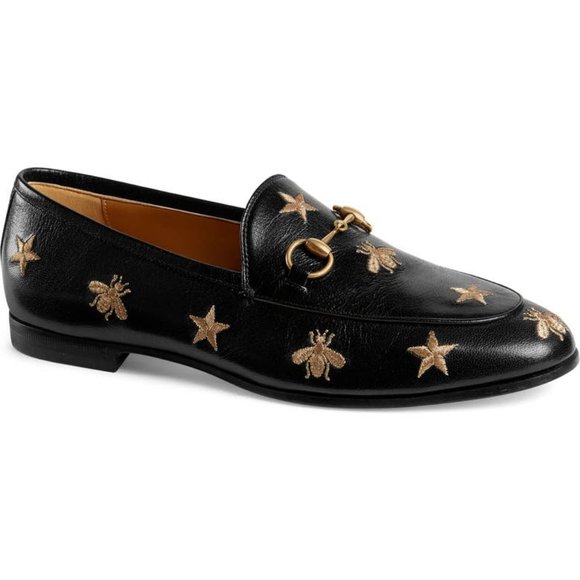 Gucci Shoes - GUCCI Jordaan Leather Loafers With Embroidery